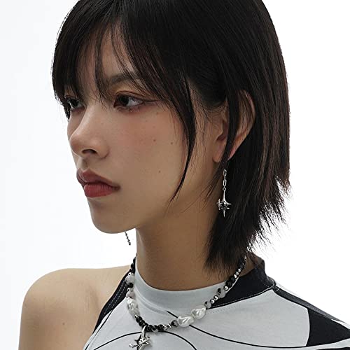 Cross Star Dangling Hoop Earrings for Women Sterling Silver Plated Crystal Cubic Zirconia Tiny beaded ball Chain Link Dangle Drop Charm Huggie Hoops Asymmetrical Tassel Earring Dainty Jewelry Gifts Hypoallergenic2