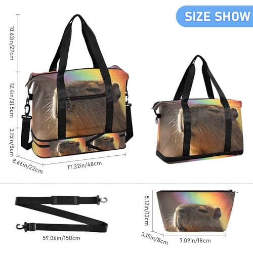 Travel Duffel Gym Sports Luggage Bag Expandable Large Capacity Capybara and Rainbow Sports Bag for Women and Men3