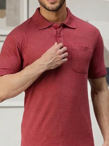 Image of Lux Cozi Men's T-Shirt with Chest Pocket | Polo T-Shirt for Man | Plain Casual Stylish | Half Sleeve| Cotton Blend Collar Polo T-Shirts for Men