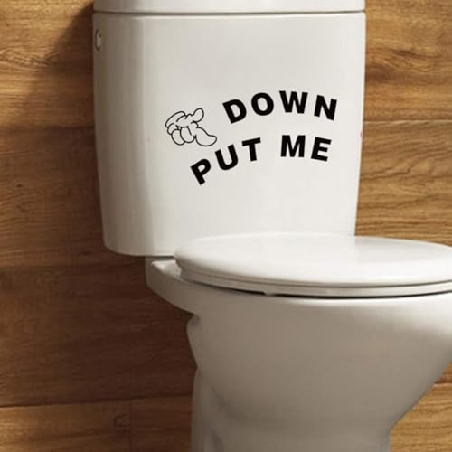 Schwarzer wasserdichter selbstklebender Aufkleber Schild Put Me Down Geste Handaufkleber Badezimmer Toilettensitz Aufkleber Toilettendeckel Abziehbilder Stilvolles Toilettenzubehör