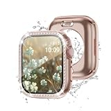 【フルカバー保護】Puptoya アップルウォッチ 防水 カバー キラキラ Apple Watch Series 6 5 4 SE3 SE2 対応 40mm ケース 2 in 1 前後の保護 PC+ガラス素材 高透過率 装着簡単 耐衝撃 iWatch 40mm ローズゴールド