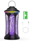 Bug Zapper Indoor Outdoor, 2000V Electric Mosquito Zapper with 4000mAh Rechargeable Battery, USB-C Charging, 1/2 Acre Coverage, IPX4 Waterproof, Portable Hanging for Bedroom, Patio, Camping, Black