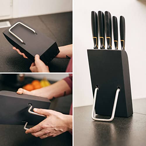 Foto von Fiskars Design-Messerblock mit 5 Messern, Breite: 15,5 cm, Höhe: 37 cm, Birkenholz, Schwarz, Edge, 1003099