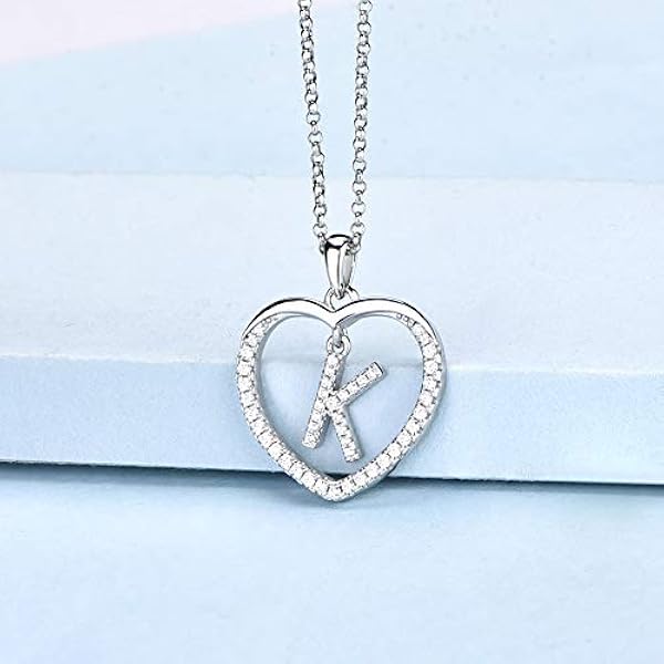 JO WISDOM Kvinnor hjärta halsband, 925 sterling silver 26 bokstäver alfabet K initial hänge halsband med 3A kubisk zirkonia personlig smyckesgåva
