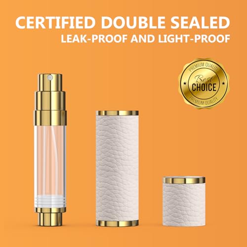 5ml Travel Perfume Atomizer Refillable, Mini Portable Genuine Leather Cologne Sprayer, Pocket Size Empty Fragrance Spray Bottle - Gift for Women Men (White)3