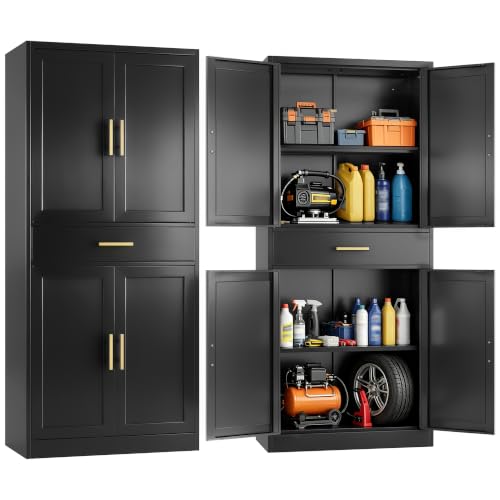 Image of 71 inch Metal Storage Cabinet with 1 Drawer, 2 Adjustable Shelves