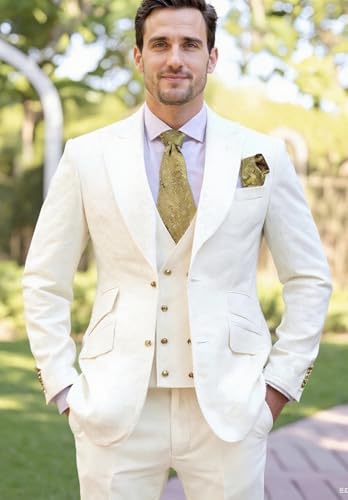Men's 3 Piece Suit for Men Casual Double Breasted Blazer Jacket Vest Pants Formal Business Wedding Tuxedo4