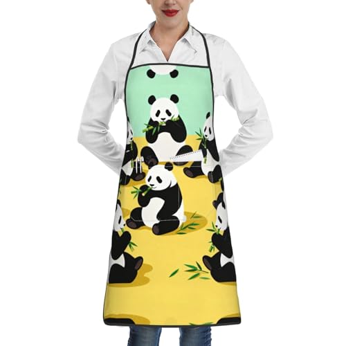 CNTDBU PaPandas that eat Tablier de cuisine imperméable en bambou pour homme et femme - Bavoir de cuisine résistant aux taches avec poche profonde - Tablier de chef réglable et robuste pour la