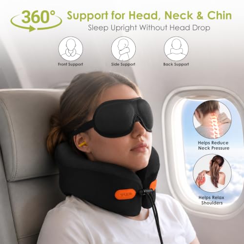 Image of Premium Travel Pillow for Airplanes, Ergonomic Neck Pillow for Long Flights | 100% Pure Memory Foam Travel Neck Pillow with 360 Neck & Chin Support, U-Shaped Airplane Pillow, Petal-Shaped Support