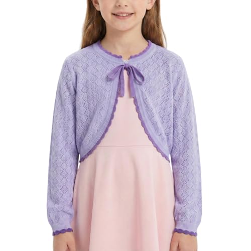 Image of Girls Cotton Knit Shrug Cardigan with Long Sleeve Ruffle Hem
