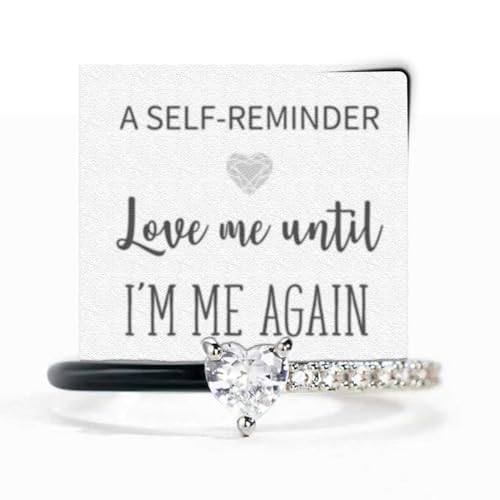 Love Me Until I'M Me Again Black Heart-Cut Half Enamel Ring, S925 Sterling Silver Heart Rings Self-Love Ring Gift, Love Heart-Cut Half Enamel Promise Rings