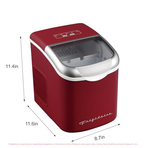 Image of FRIGIDAIRE Retro Compact Ice Maker Machine, Bullet Ice, 26 lb per Day (MerlotRed)