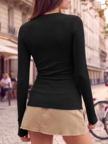 ANRABESS Women Long Sleeve Shirts Rib Knit Slim Fit Tops Basic Tee 2025 Fall Outfits Casual T-Shirt Underscrubs Layer Clothes Black Medium - 4