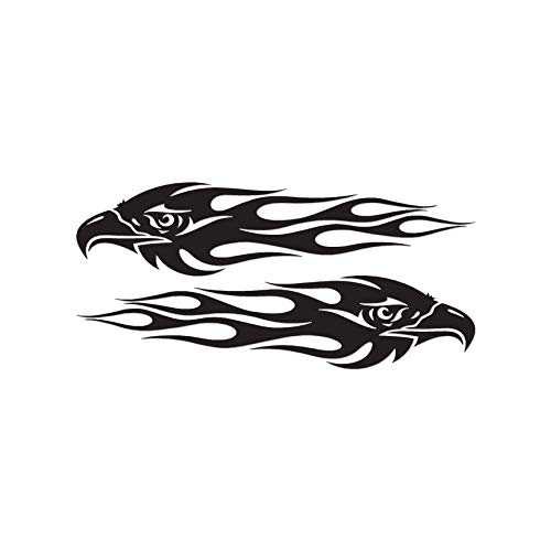 Pair Of Eagle Head Flames - Vinyl Decal Sticker - 17" x 8" - Black