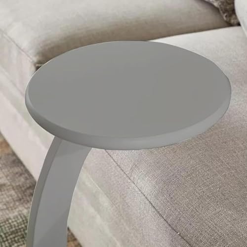 Image of Multipurpose Round Coffee Table, Wooden Couch Sofa Table that Slides Under, C-Shaped End Table for Living Room, Bedroom, or Apartment (Grey)