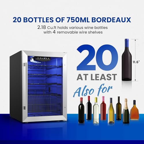 Yeego YEG-WSJC62 Wine Fridge Cooler, 20 Bottle 38-65℉ Wine Refrigerator Glass Door, Freestanding Under Counter Shallow Depth Wine Cooler W/Single Temp thumb #1
