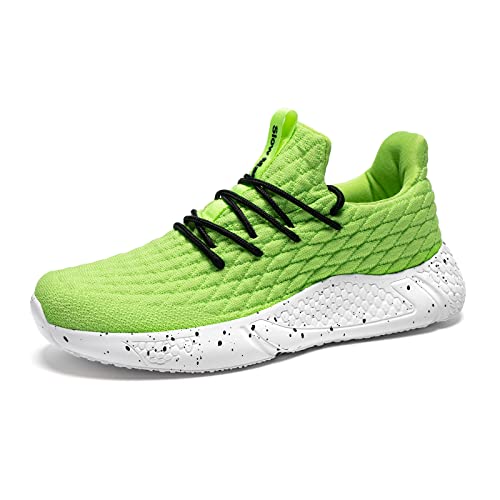 Mens Walking Athletic Shoes - Comfortable Running Shoes Slip On Sneakers Breathable for Men Travel Casual Driving Workout Sports Green 8.5