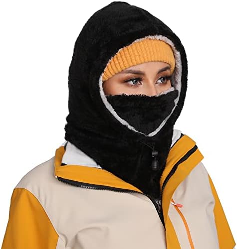 Ski Mask for Women Winter Fleece Balaclava Face Mask Thermal Face Cover Cold Weather Face/Head/Neck Warmer Hood Hat(Black)