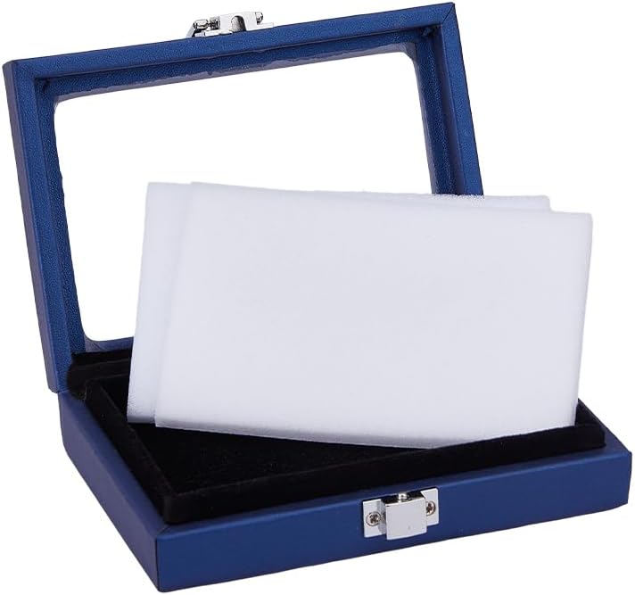 Diamond Storage Box PU Leather Jewelry Display Case Gemstone Display Box Glass Top Jewelry Organizer with Sponge for Rhinestone Crystal Necklace Bracelet Ring