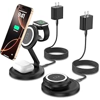 Nuinno 2-Pack 3-in-1 Foldable Wireless Charger iPhone Charging Station with PD Adapter & USB C Cable
