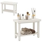 HOMASIS Badhocker mit Ablage, Duschbank bis 150 kg belastbar, wasserdichter Duschhocker aus HDPE, Duschstuhl mit Anti-Rutsch-Füßpolster, Badezimmerbank für Senioren & Erwachsene, 61x31x49cm (Weiß)