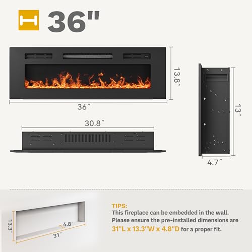 Dwvo MADWVPEZNN 36 Inches Electric Fireplace, Recessed Or Wall Mounted thumb #6