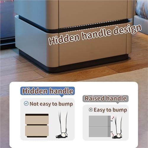 Gray Wooden & Leather Nightstand, 2-Drawer Bedside Table with Hidden Handles for Bedroom & Living Room, 19.7" x 15.7" x 19.7" Stylish Storage Solution