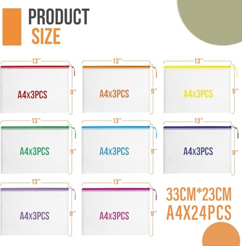Image of YOPCDJ 24pcs Mesh Zipper Pouch Bags Puzzle Storage Bags, A4 13x9 Inches Large Reusable Zipper Pouches for Classroom Organizing Board Game Home Organization