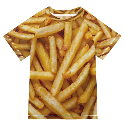 Boys Short Sleeve T-Shirts French Fries Food Rashguard Kids Swim Shirts Sun UPF 50+
