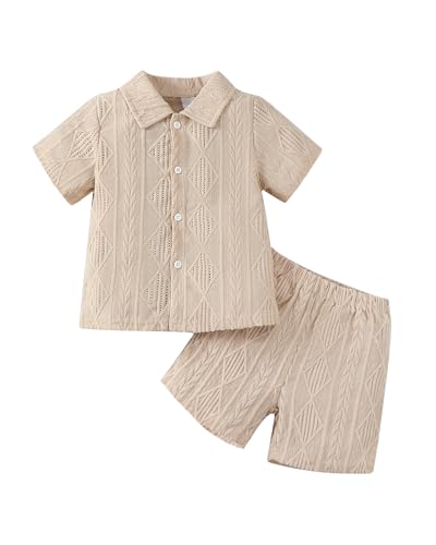 Image of Toddler Boy Clothes Little Kids Summer Outfits Short Sleeve Button Down Shirt Top Shorts Set 2 PCS Boy's Clothing