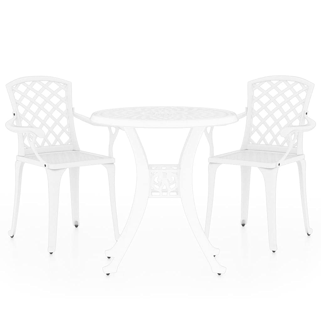 Juego de 3 piezas de mobiliario de aluminio fundido con orificio para sombrilla, resistente a la intemperie, para jardín, balcón o terraza, incluye mesa y dos sillas, resistente a la corrosión