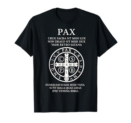 Medalla de San Benito Oración Latina Pax Cruz Cristiana Camiseta