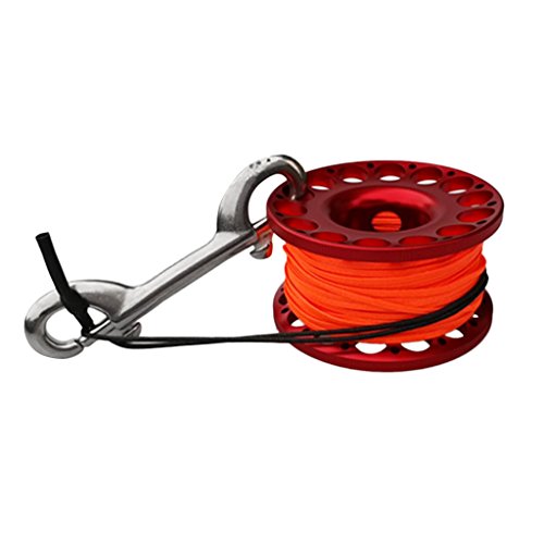 Jojomis Aluminum Alloy Diving Finger Reel Spool with 30m 98ft Line Bolt Snap, Stud Clamp Safety for Underwater Diving