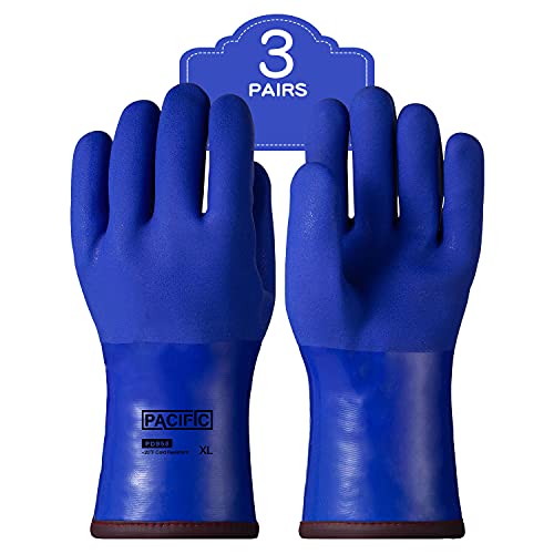 PACIFIC PPE 3 Pairs Chemical & Oil Resistant Gloves, Freezer Work, Warm Gloves, Insulated & Waterproof, Non-Slip,Ultra Flexible, Blue, XL