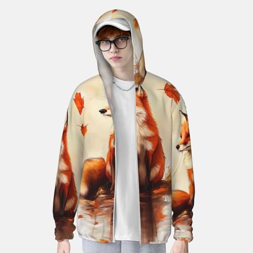 UPF 50+ Sun Protection Hoodie Long Sleeve cute autumn fox Sun Shirt Rash Guard Fishing Shirts for Men4