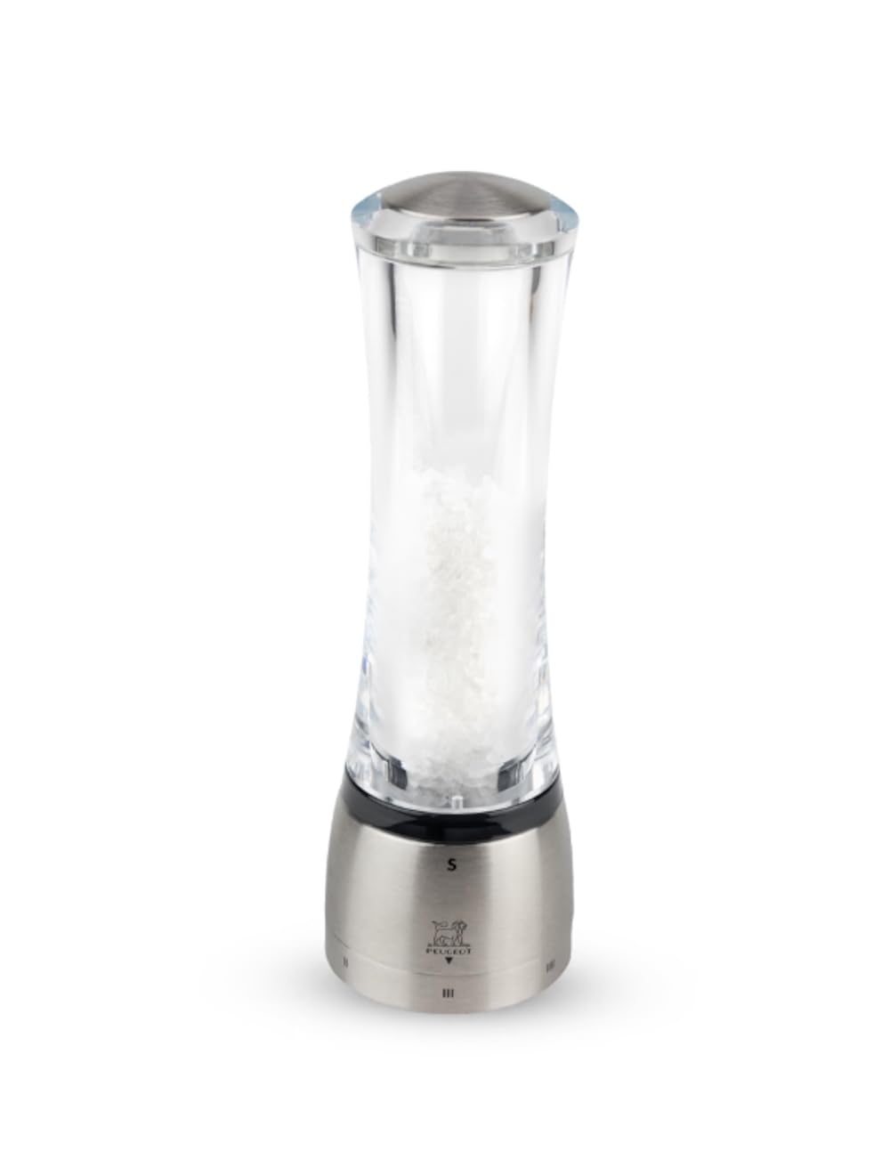 Peugeot Salt Mill - Daman U'select 21 Cm - 6 Predefined Grind Settings - Powdered Salt Innovation, Zirlion Mechanism - Stainless Steel And Acrylic - Made In France