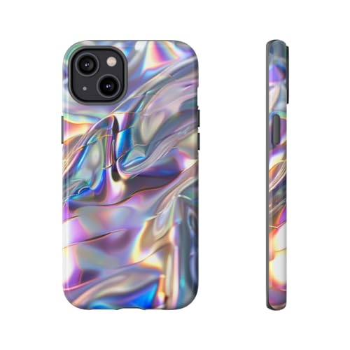 Texture holographique irisée sur cette coque iPhone 14 Plus pour illuminer vos soirées