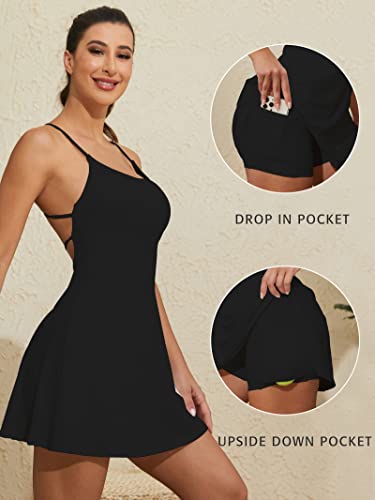 Rigolla Womens Cut Out Twisted Tennis Dress With Built In Shorts Bra Workout Dress Golf Athletic Dress For Women Black S #TOP3