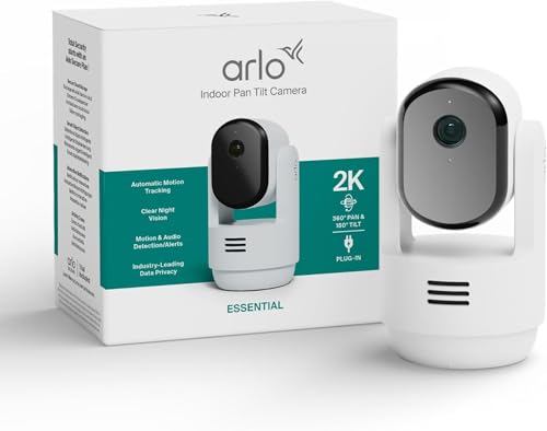 Arlo Essential 3 Pan-Tilt-Zoom Indoor Security Camera 2K, Wired Home CCTV with Auto Privacy Lens Cover, 360 Degree, Night Vision, Pet Camera, 2 Way Audio & WiFi, Secure Trial Included, 1 Camera