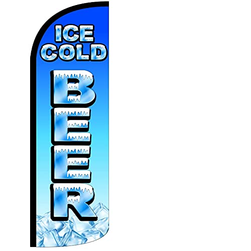 4 Less Co ICE COLD BEER - Windless Swooper Flag Feather Banner Sign 3x11.5 ft Tall (Flag Only) bq