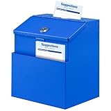KYODOLED Suggestion Box with Lock, Metal Wall Mounted Donation and Ballot Drop Box with Slot & 2 Keys, 50 Free Suggestion Cards, 8H x 5.7W x 7L Inch, Blue