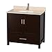 Wyndham Collection 36" Single Bathroom Vanity with Ivory Marble Countertop and Undermount Square Sink - Espresso