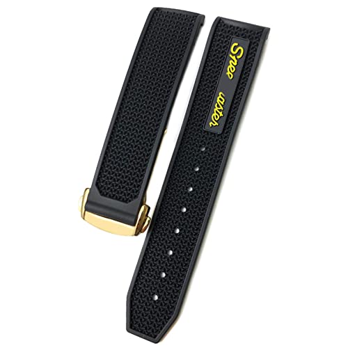 Bracelet silicone Omega Speedmaster 22mm premium bicolore noir or jaune et boucle déployante