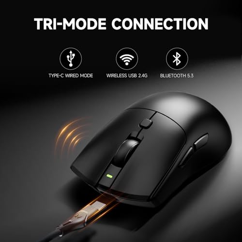 Image of RAWM MH01 Wireless Lightweight Gaming Mouse, PAW3395 Optical Sensor, 26000 DPI, 600mAh Rechargeable Battery, 7 Programmable Buttons, Dual-Driver Gaming Mice for PC /Laptop /Mac