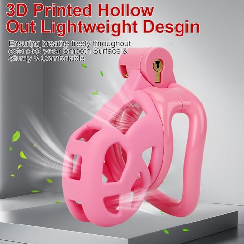 Image of Male Chastity Cage with Elastic Belt & Invisible Lock - 4 Ball Ring Sizes, Ultralight Large Penis Cage for Comfort Fit Long Term Wear(S-70mm) [Pink] - BDSM Gear, Bondage Sex Toys Accessories for Men