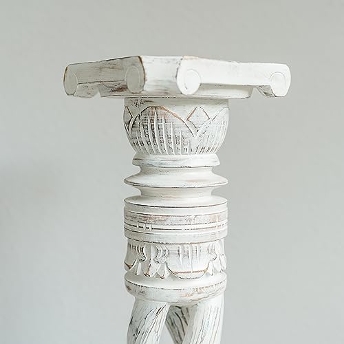 Support pot de fleur en bois colonne décorative blanche 80 cm