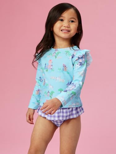 Image of RuffleButts Baby Girls Modern Skirted Rash Guard Bikini - UPF 50+ Sun Protection Swimsuit