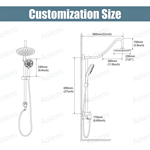 Aolemi Rainfall 8 Inch Shower Head Combo Retrofit Shower System Faucet 6 Functions Handheld Spray Adjustable Slide Bar Polish Chrome Wall Mount Shower Fixtures Bathroom Set #TOP5