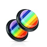  Paula & Fritz® Fake Plug aus Acryl Gestreift in Regenbogenfarben mit Gummiring...