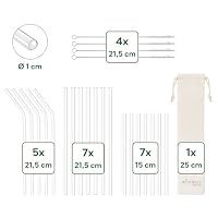 Wisefood® Glasstrohhalme Strohhalme Ø 10 mm [19 Stk.] wiederverwendbare Strohhalme Glas mit 4x Strohhalm Bürste [klar] Trinkhalme Glas mit Strohhalm [21,5cm & 15cm] Straws lang | Glasstrohhalm kurz – Ansicht 3